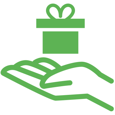 Hand with gift hovering above icon